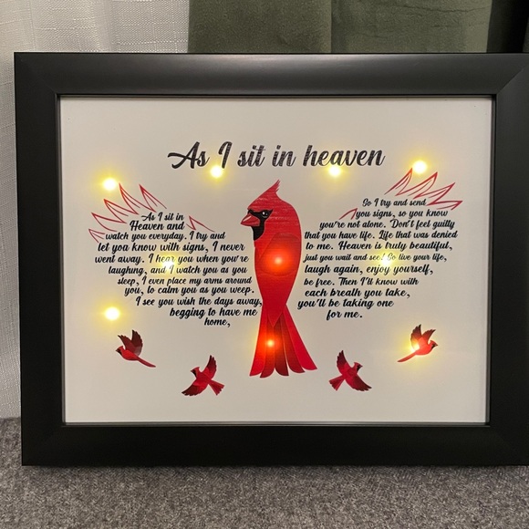 AS I SIT IN HEAVEN Framed Wall or Tabletop Cardinal Light Up Condolence Gift - Picture 9 of 12